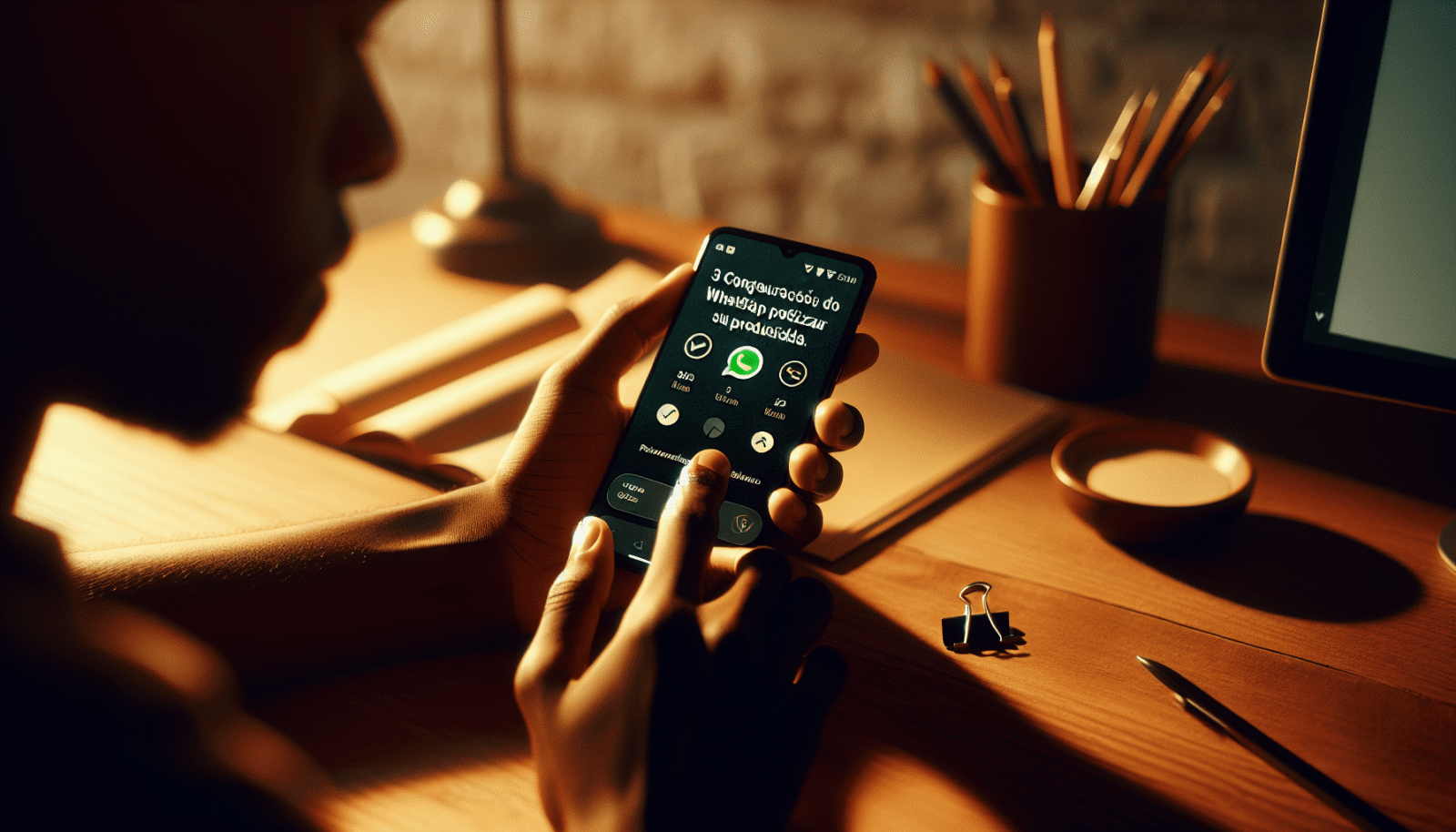 Ilustracao profissional: "3 Configuracoes do WhatsApp para Potencializar Sua Produtividade"
